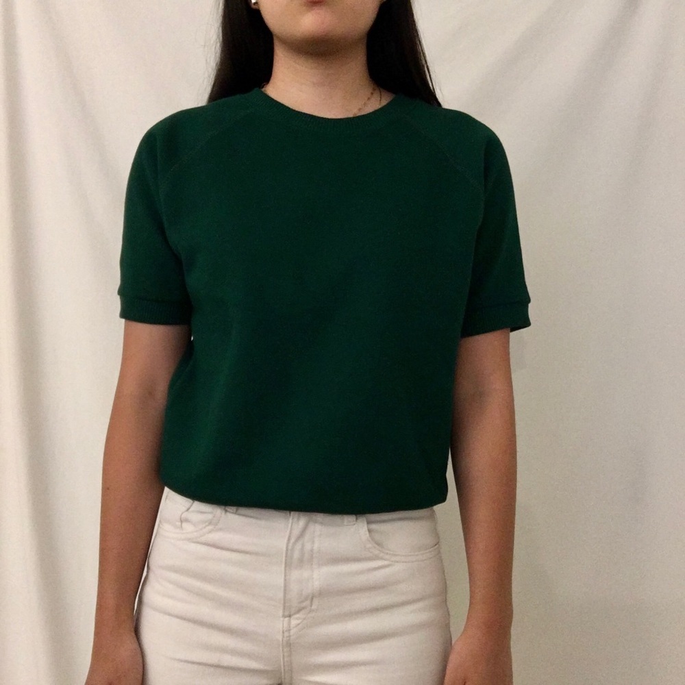 Green Short Sleeve Sweatshirt Crew Neck
